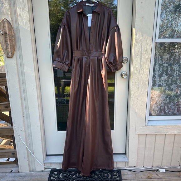 B. Freedom Brown Vegan Leather Sloan Jumpsuit, Women’s Size Medium, NWT - Picture 7 of 15